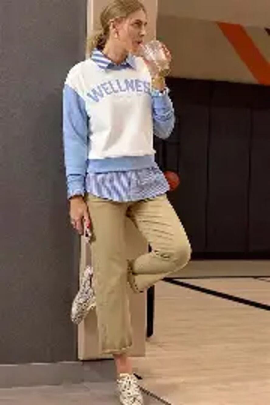 Life Time x EVEREVE Wellness Crewneck S Blue & White Sweatshirt (1351)